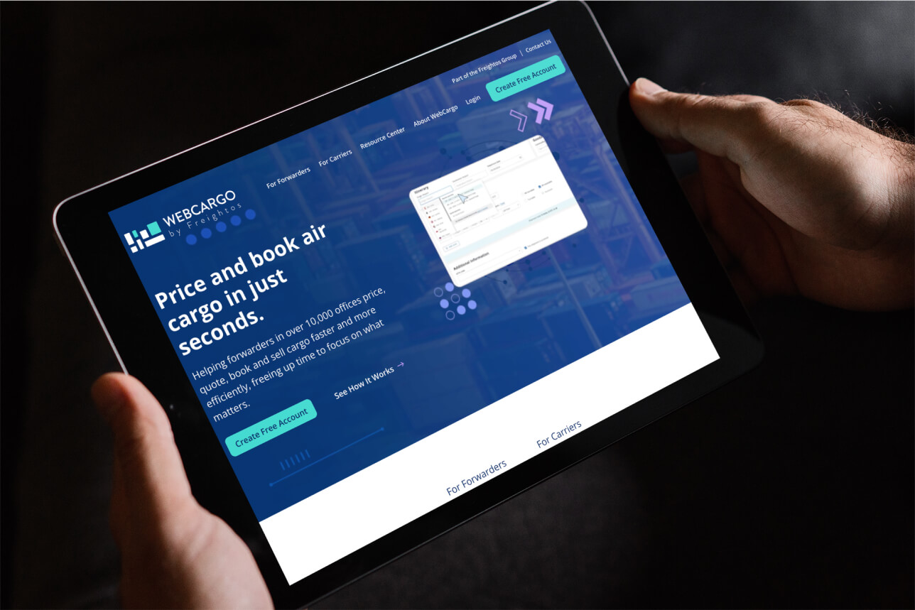 WebCargo website being used on a tablet